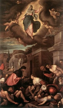 ヤコポ・バッサーノ Painting - ペスト犠牲者の中の聖ロシュと栄光の聖母 ヤコポ・バッサーノ